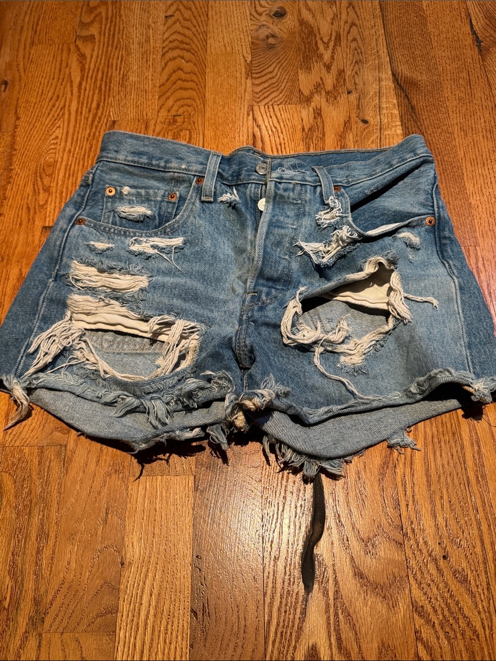 Levi's 501 Light Blue Distressed Denim Cutoff Shorts size W26